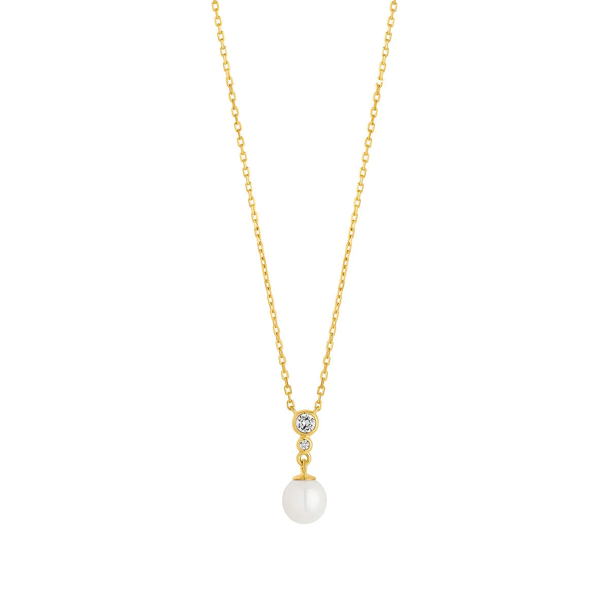 Gold Plated Silver CZ Rubover Pearl Drop Necklet N9335