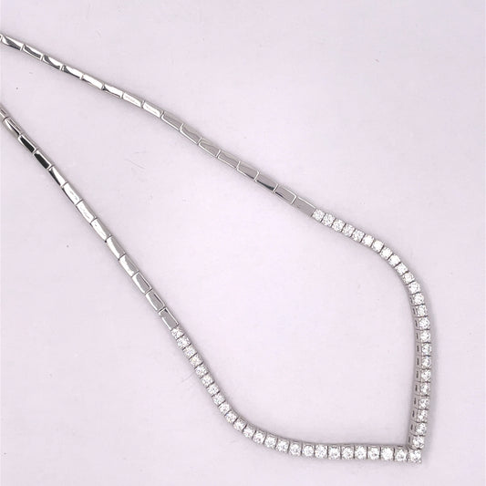 Sterling Silver V-shape CZ Tennis Necklet NC353