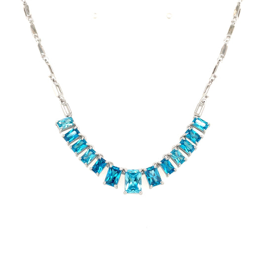 Sterling Silver Teal / Blue CZ Necklace NC356