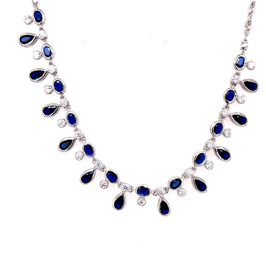 Sterling Silver Sapphire CZ Droplet Necklace NC359/S