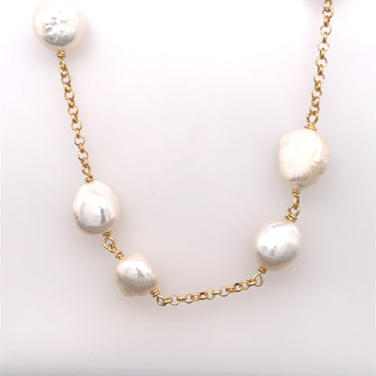 Sterling Silver Gold-plated Long Pearl  Necklace NC402