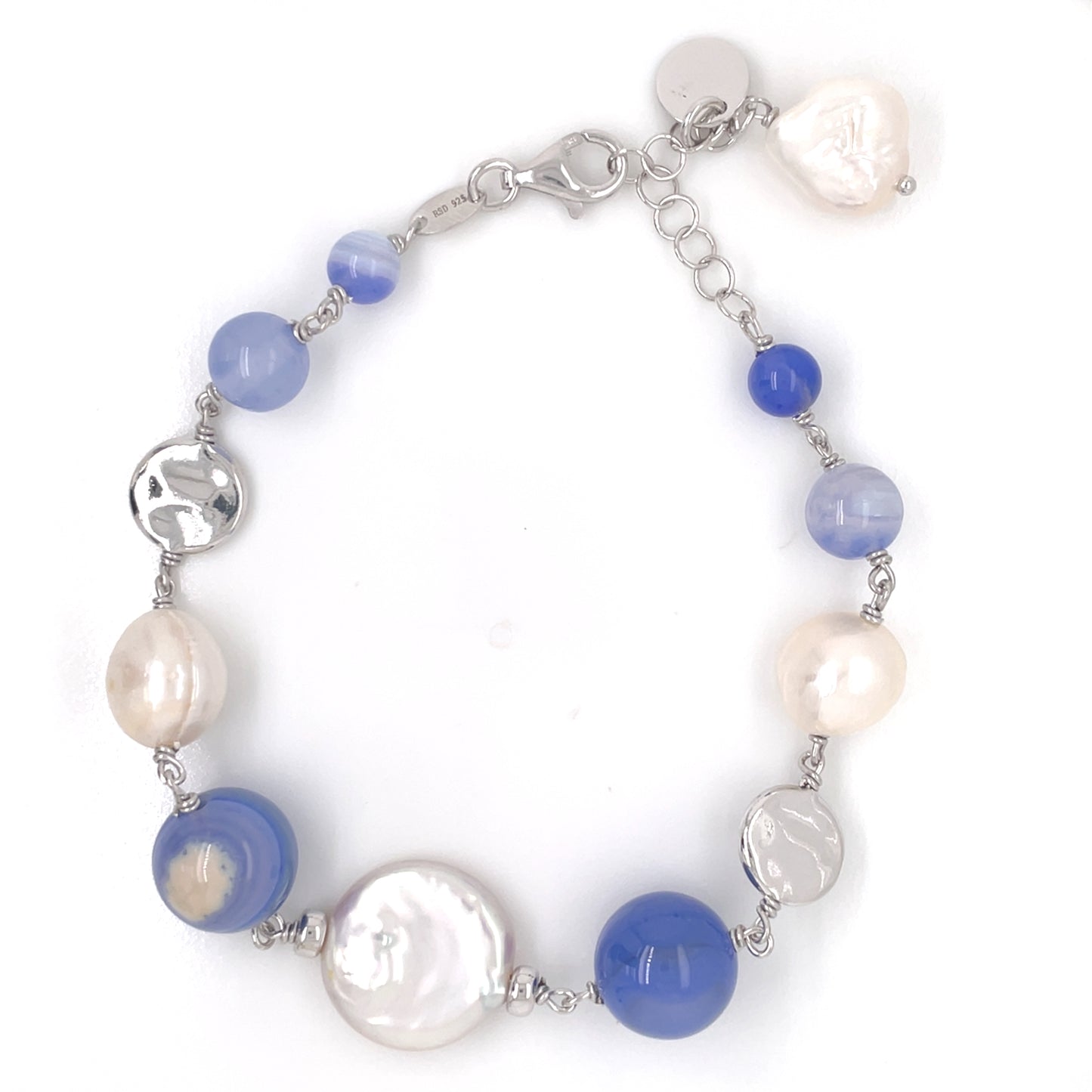 Sterling Silver Penny Pearl & Agate Bracelet NC406/B