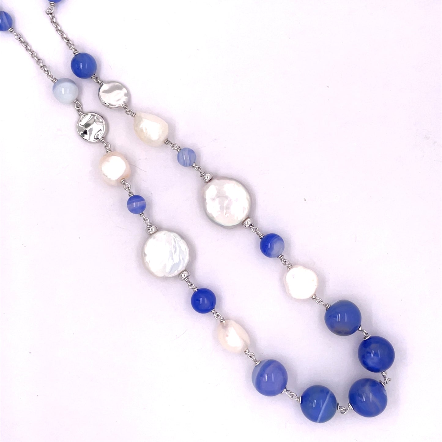 Sterling Silver Penny Pearl & Agate Necklace NC406