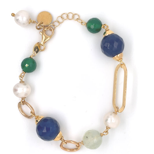 Sterling Silver Gold-plated Pearl, Agate & Quartz Bracelet NC409/B