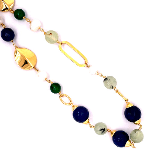 Sterling Silver Gold-plated Pearl, Agate & Quartz Necklace NC409