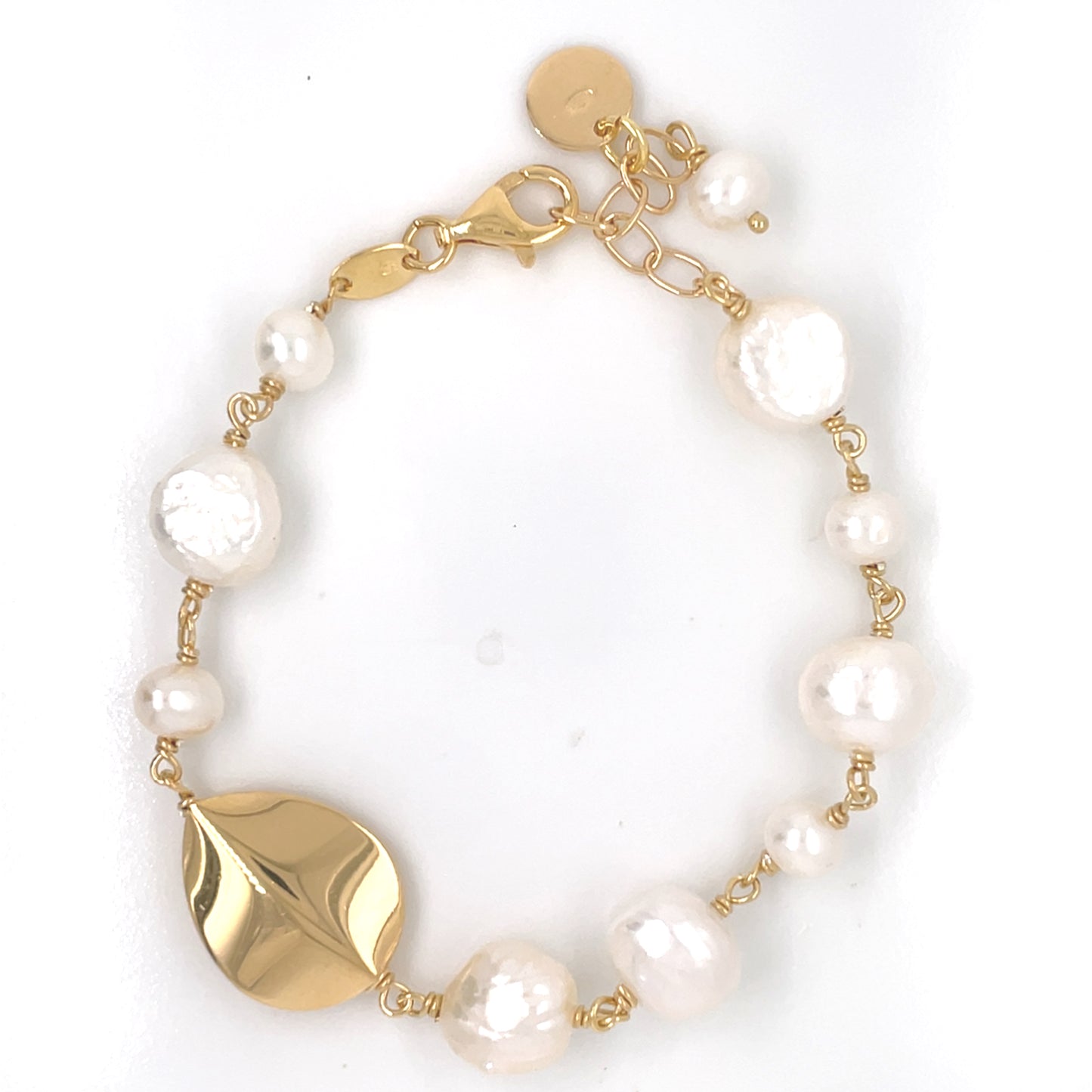 Sterling Silver Gold-plated Pearl & Gold Drops Bracelet NC410/B