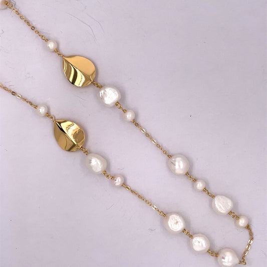 Sterling Silver Gold-plated Pearl & Gold Drops Necklace NC410