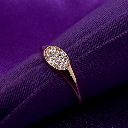 9ct Gold CZ Oval Narrow Signet Ring GRZ404