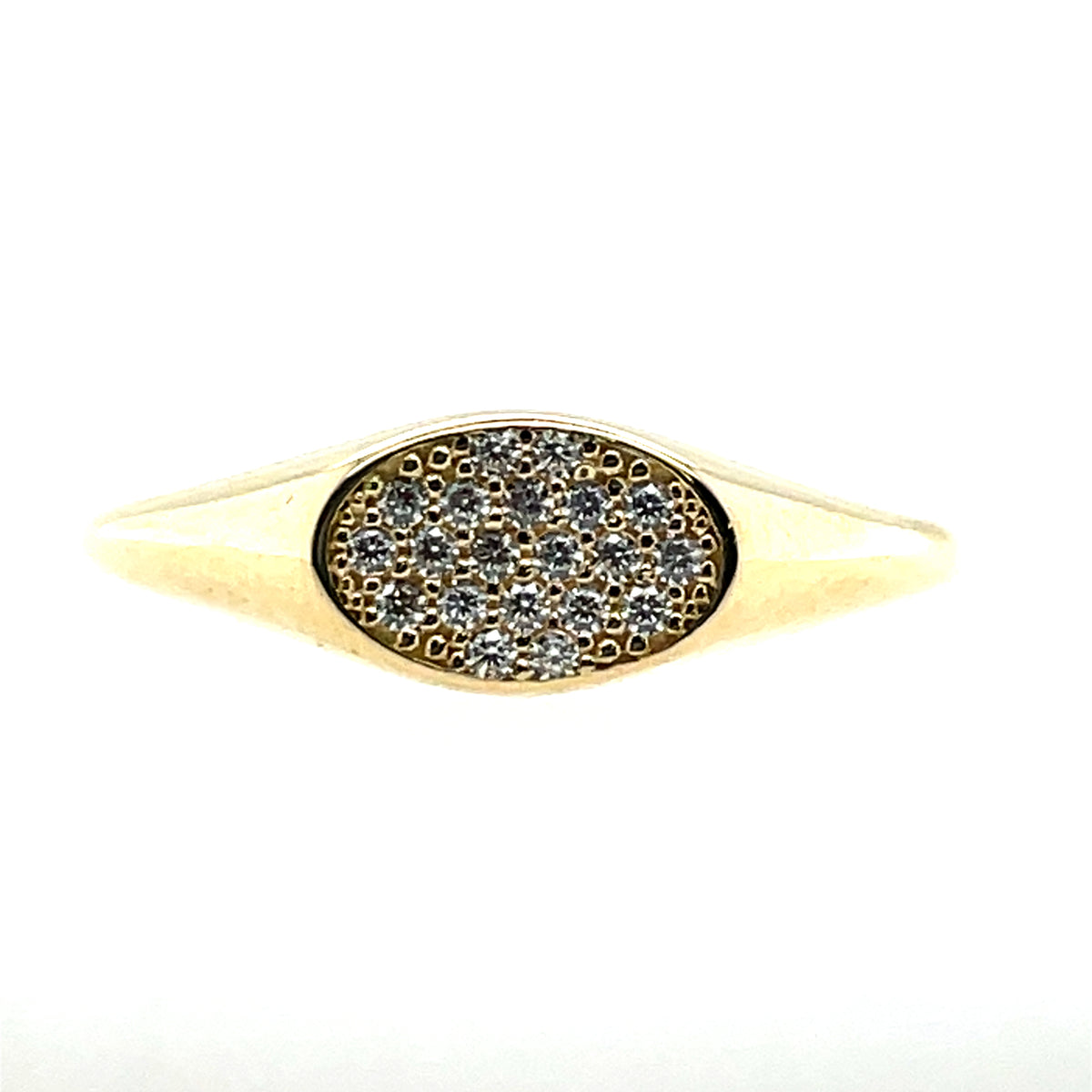 9ct Gold CZ Oval Narrow Signet Ring GRZ404