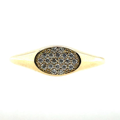 9ct Gold CZ Oval Narrow Signet Ring GRZ404