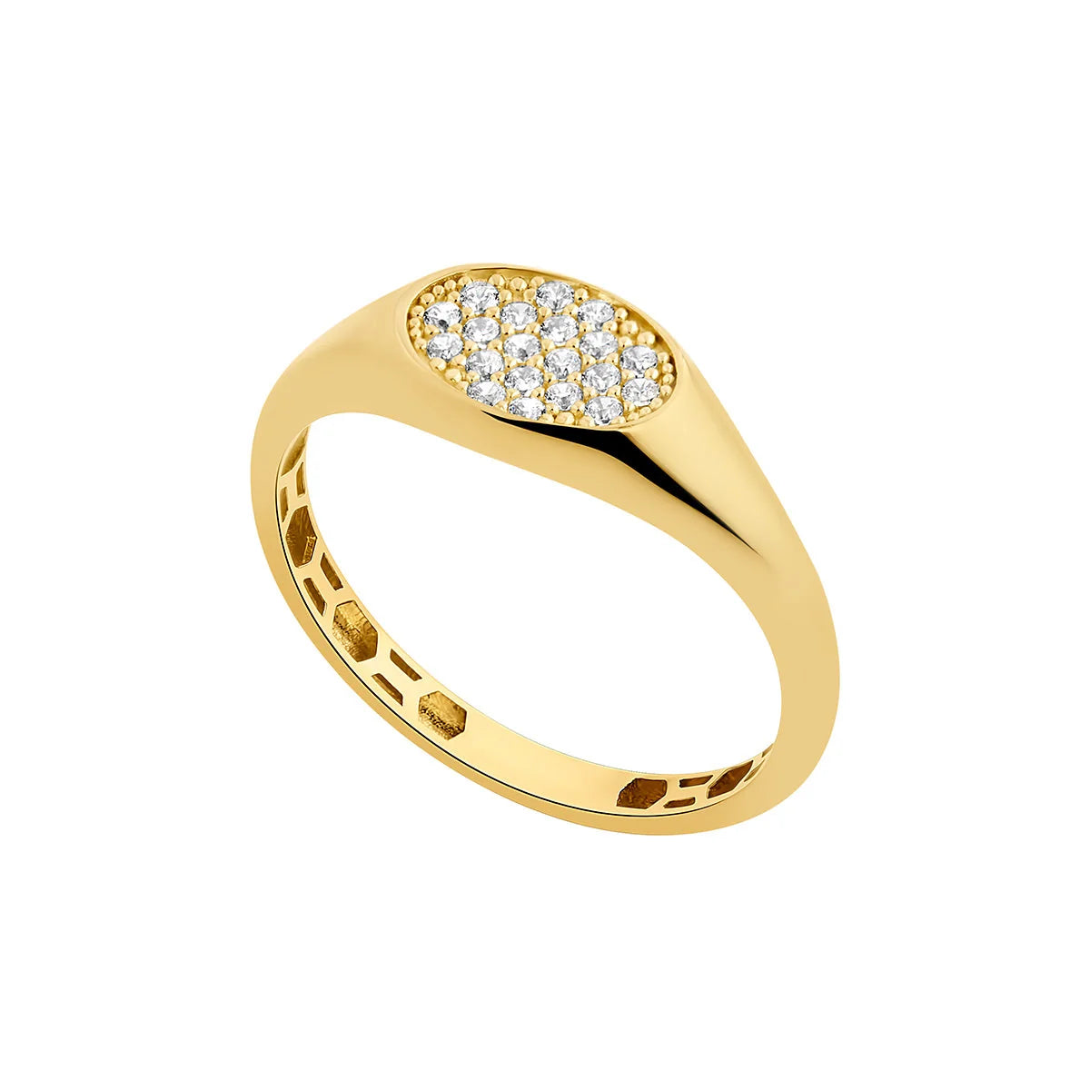 9ct Gold CZ Oval Narrow Signet Ring GRZ404