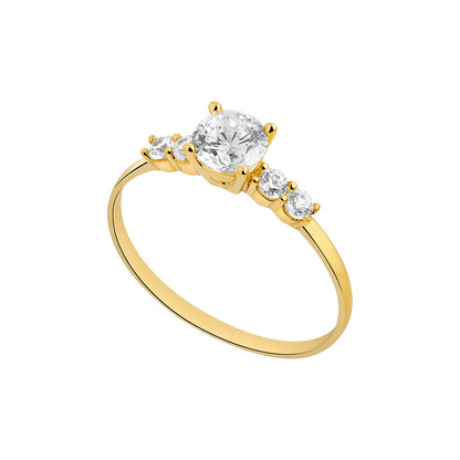 9ct Gold CZ Solitaire & Shoulder Ring GRZ405