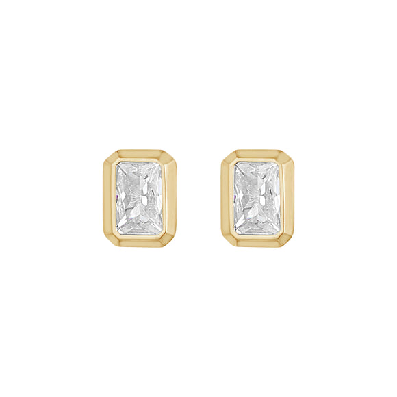 9ct Gold CZ Emerald-cut Border Stud Earrings GEZ667