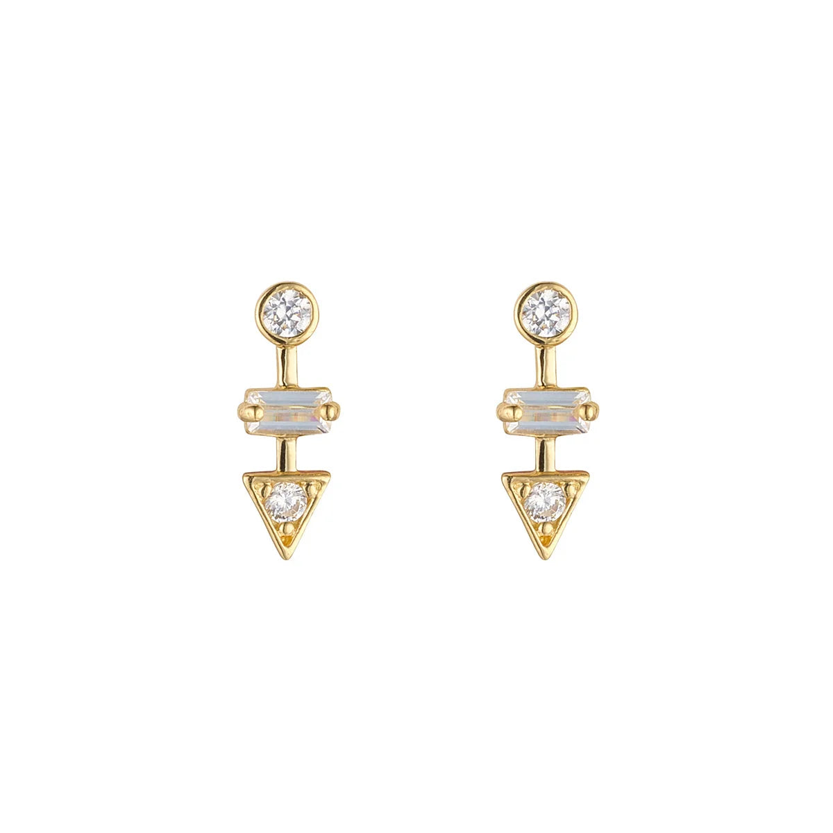 9ct Gold CZ Round Baguette Arrow Stud Earrings GEZ810