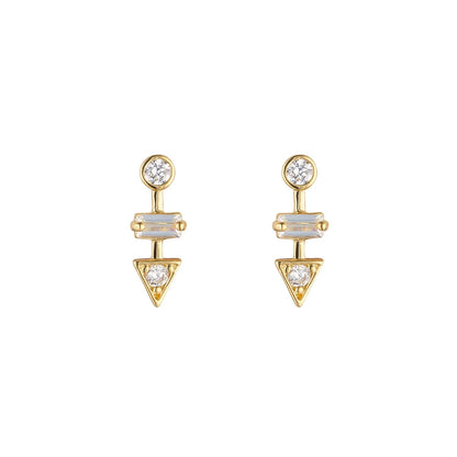 9ct Gold CZ Round Baguette Arrow Stud Earrings GEZ810