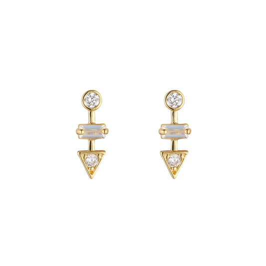 9ct Gold CZ Round Baguette Arrow Stud Earrings GEZ810