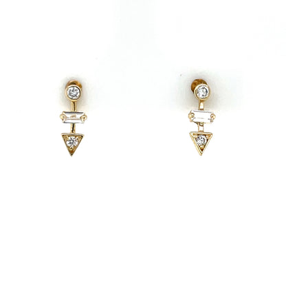 9ct Gold CZ Round Baguette Arrow Stud Earrings GEZ810