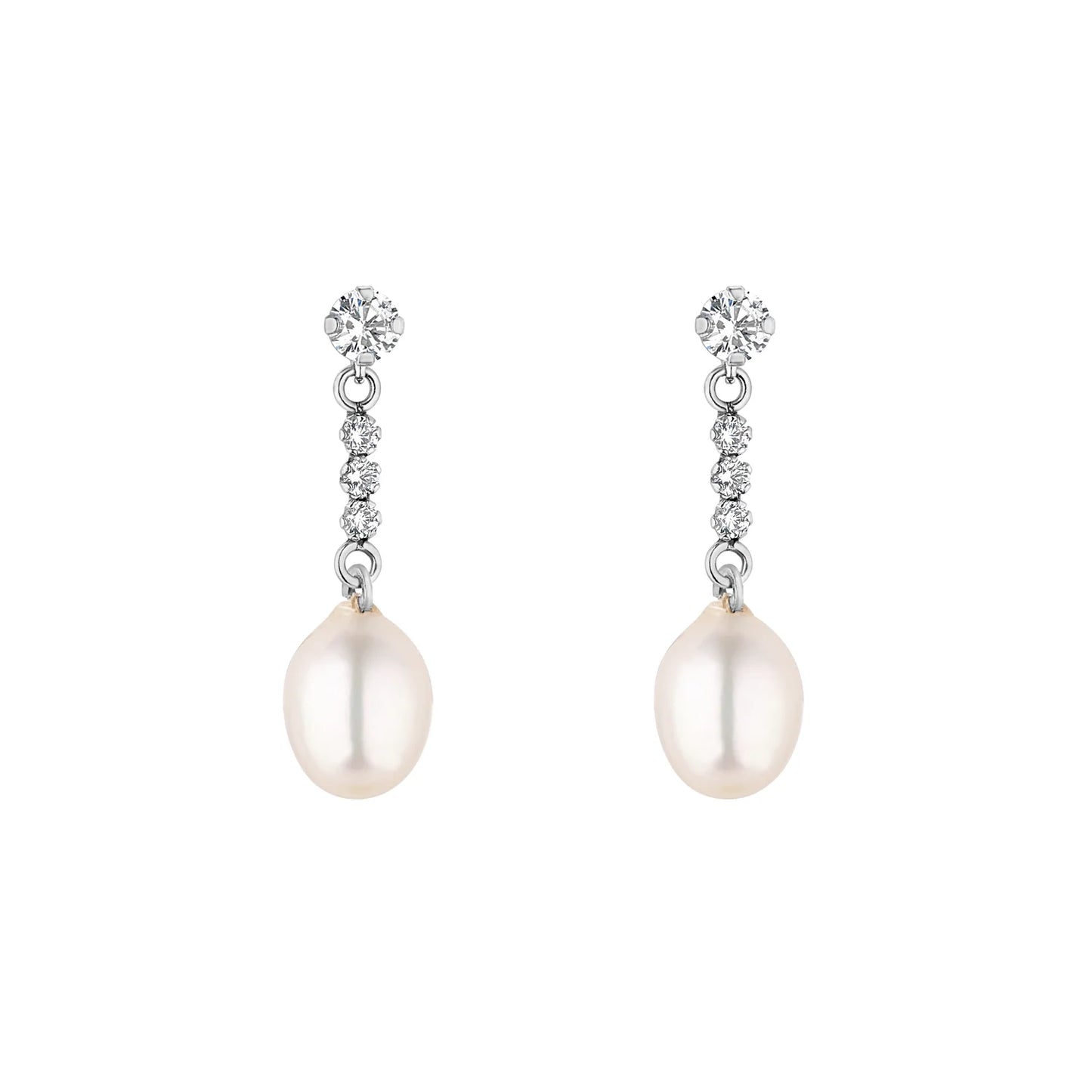 9ct White Gold Cubic Zirconia Pearl Drop Earrings WEP013