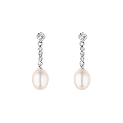 9ct White Gold Cubic Zirconia Pearl Drop Earrings WEP013