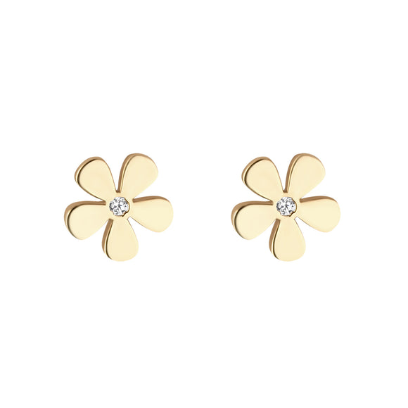9ct Gold CZ Centre Flower Stud Earrings GEZ668