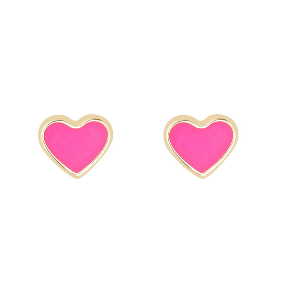 9ct Gold Pink Heart Cute Stud Earrings GE891