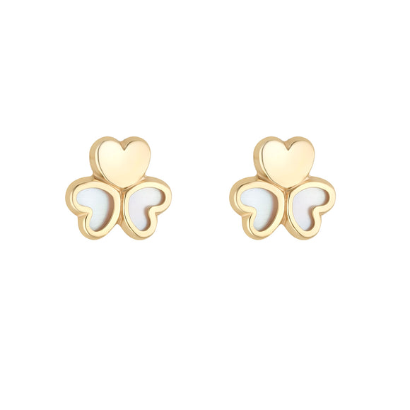 9ct Gold Mother of Pearl Shamrock Stud Earrings GEP344
