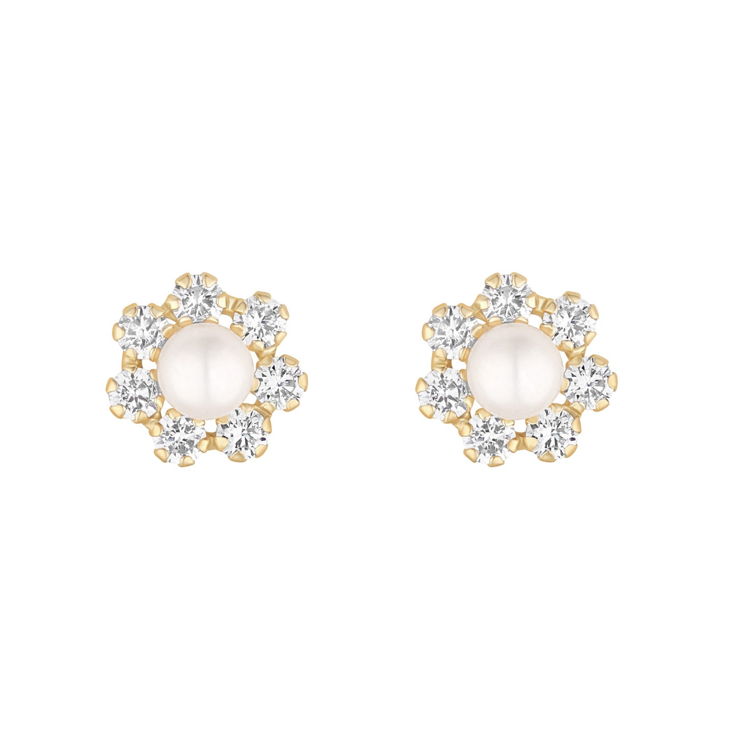 9ct Gold Freshwater Pearl & CZ Flower Stud Earrings GEP343