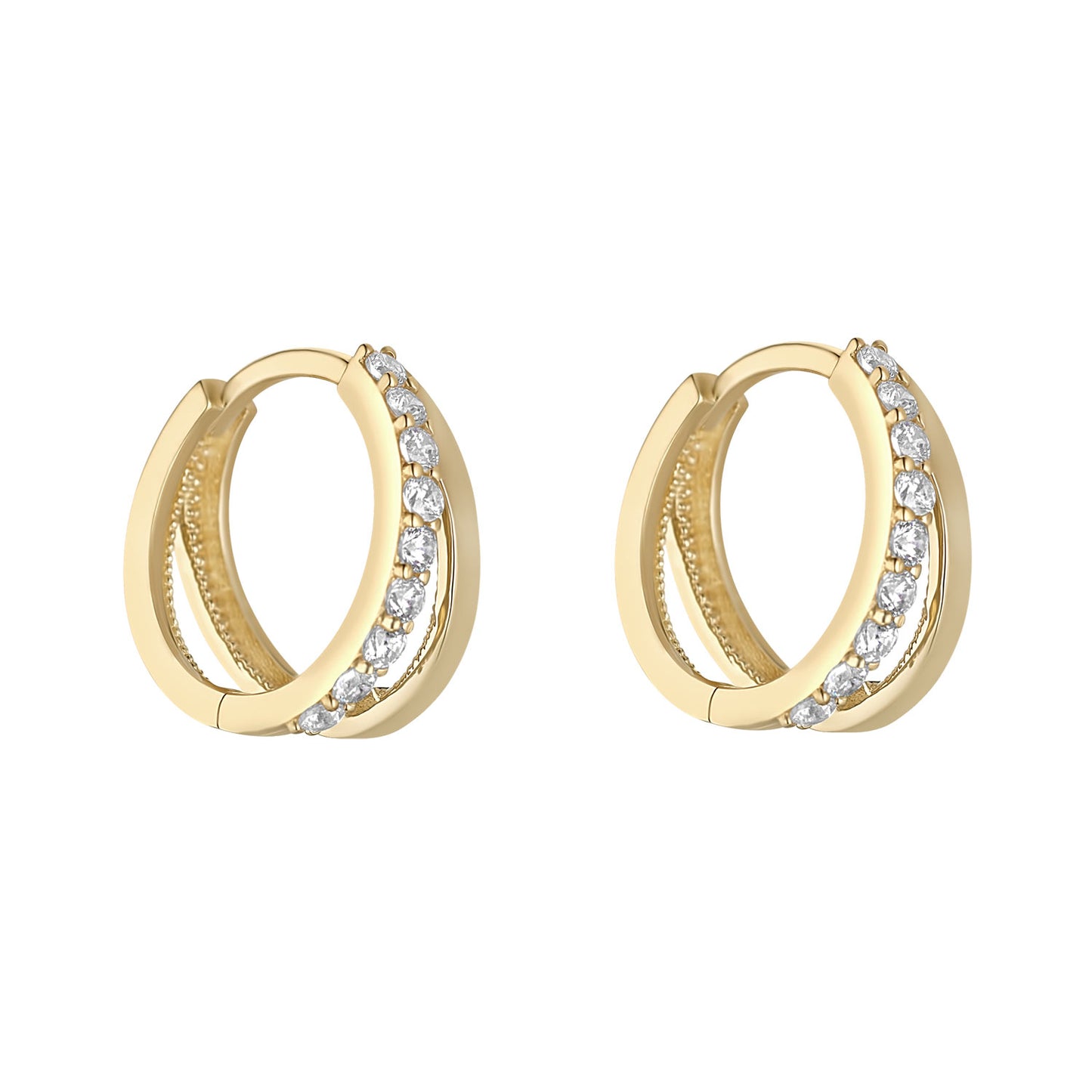 9ct Gold CZ & Polished Double Huggie Earrings GEZ670