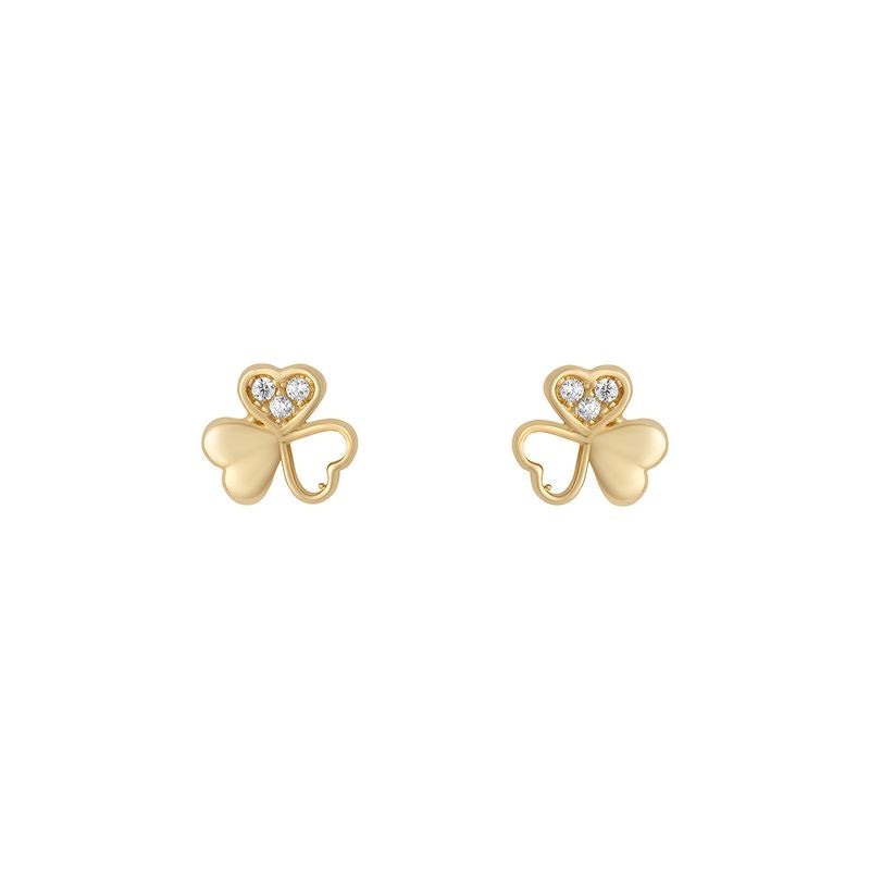 9ct Gold CZ Leaf Shamrock Stud Earrings GEZ720