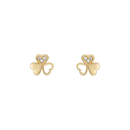 9ct Gold CZ Leaf Shamrock Stud Earrings GEZ720