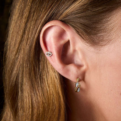 9ct Gold CZ & Sapphire Evil Eye Piercing Earring NG3711