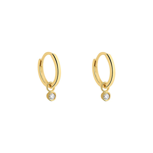 9ct Gold Lab Diamond Charm Huggie Earrings DE134