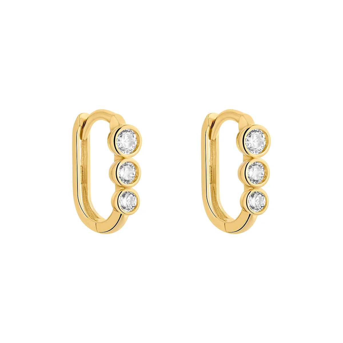 9ct Gold Triple Rubover CZ Oval Huggie Hoop Earrings GEZ811