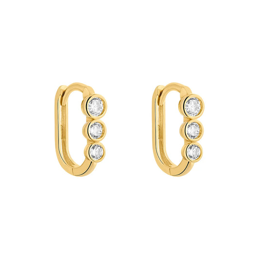 9ct Gold Triple Rubover CZ Oval Huggie Hoop Earrings GEZ811