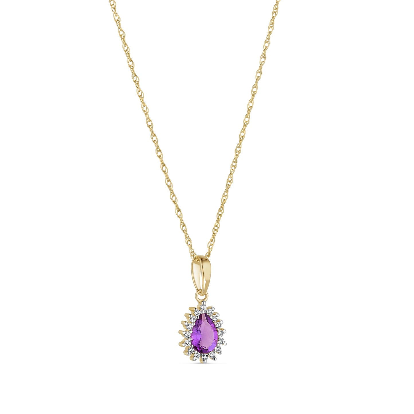 9ct Gold Amethyst CZ Teardrop Pendant GPX171