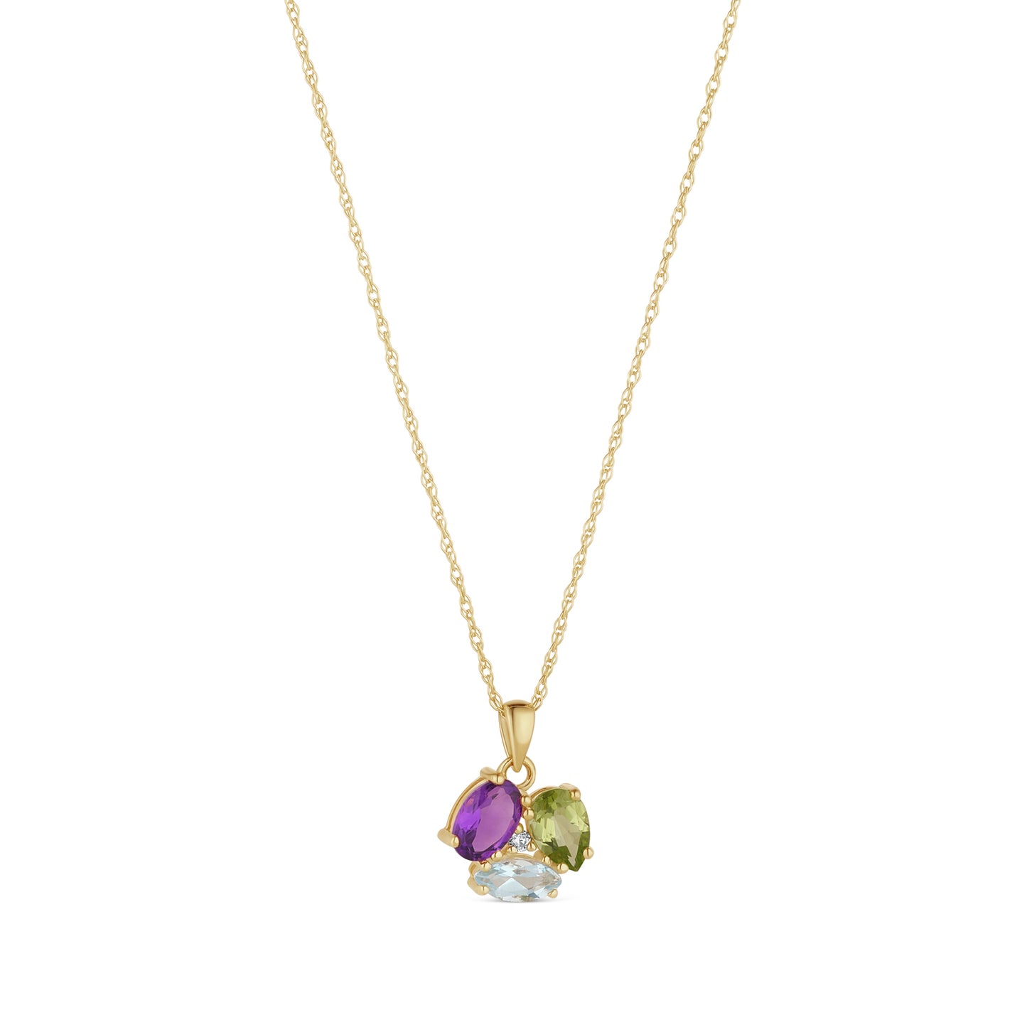 9ct Gold CZ, Amethyst, Blue Topaz, Peridot Pendant GPX172