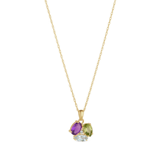 9ct Gold CZ, Amethyst, Blue Topaz, Peridot Pendant GPX172