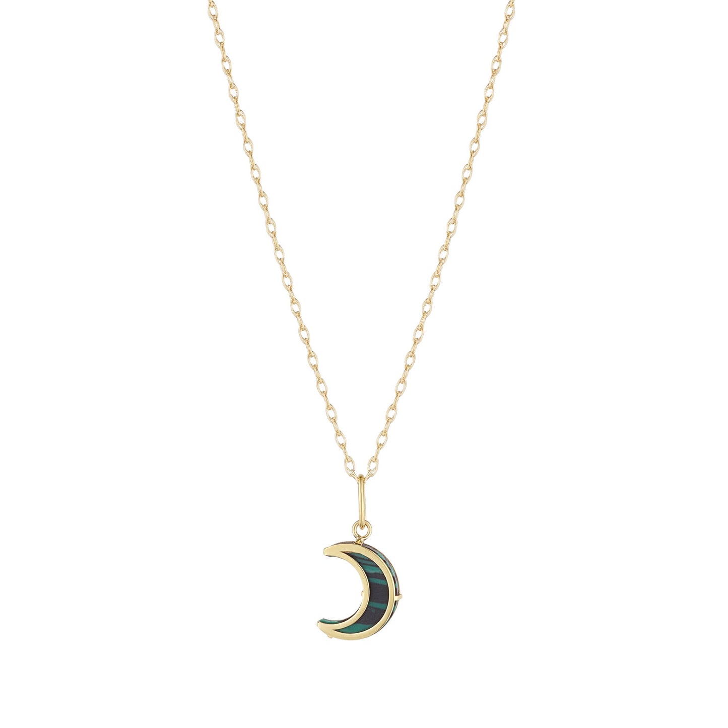 9ct Gold Malachite Crescent Moon Pendant GPX173