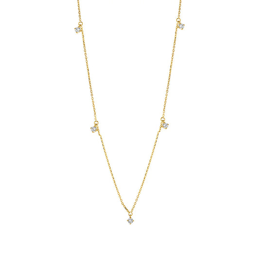 9ct Gold Five Cz Droplets Chain Necklet GPZ453