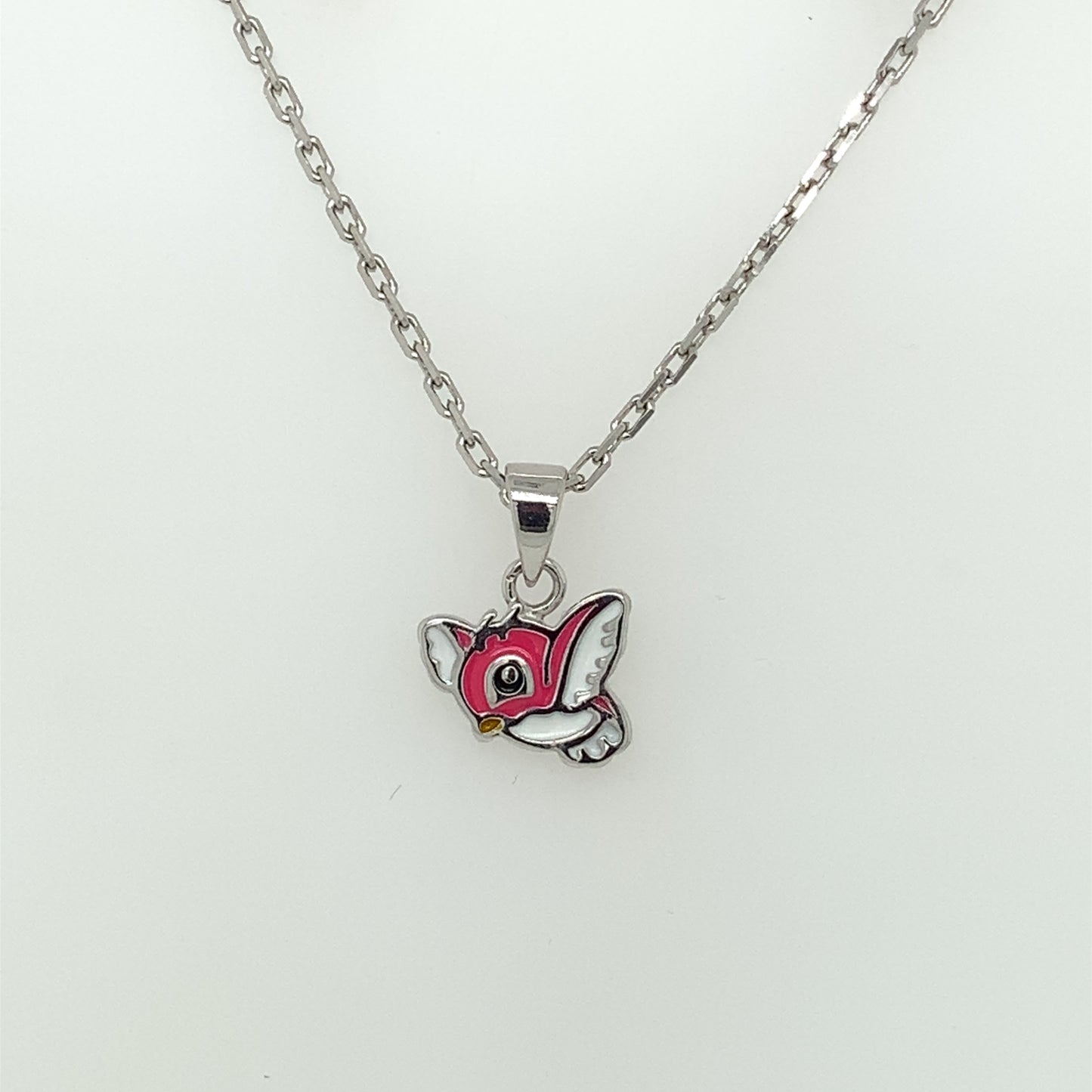 Silver Kids Enamel Bird Pendant 16 inch chain