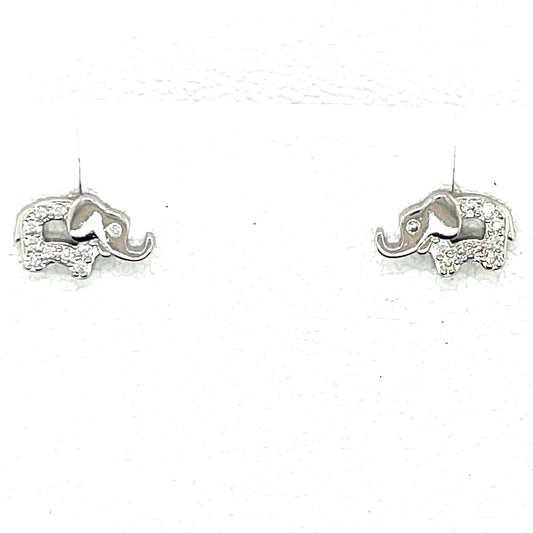 Sterling Silver CZ Elephant Stud Earrings NK017/E
