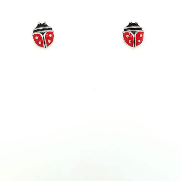 Silver Enamel Ladybird Stud Earrings
