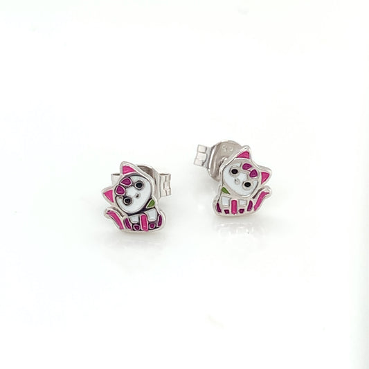 Silver Kitty Pink Stud Earrings NK044/E