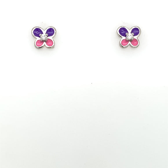 Silver Enamel Flower Stud Earrings