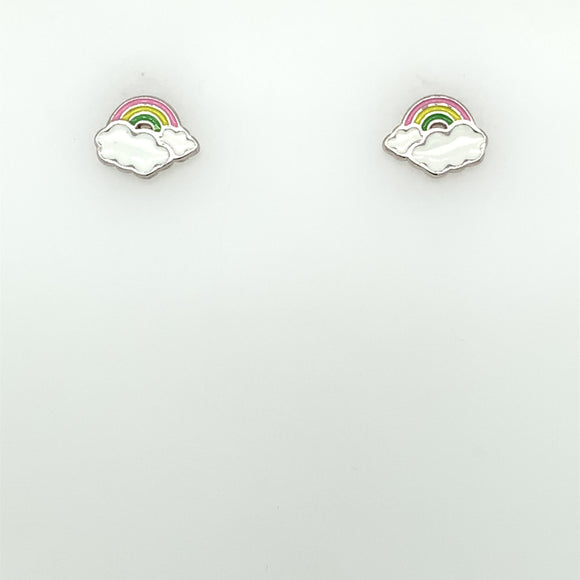 Silver Rainbow Cloud Stud Earrings