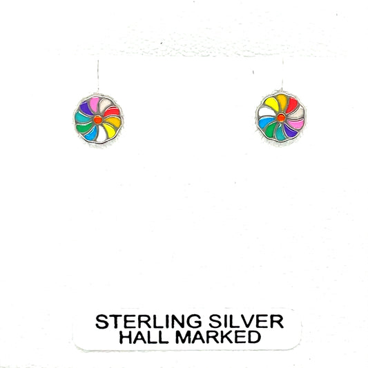Silver Enamel Flower Stud Earrings NK076/E