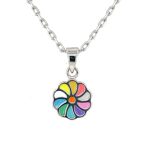 Silver Kids Enamel Flower Pendant 16 inch Chain NK076/P