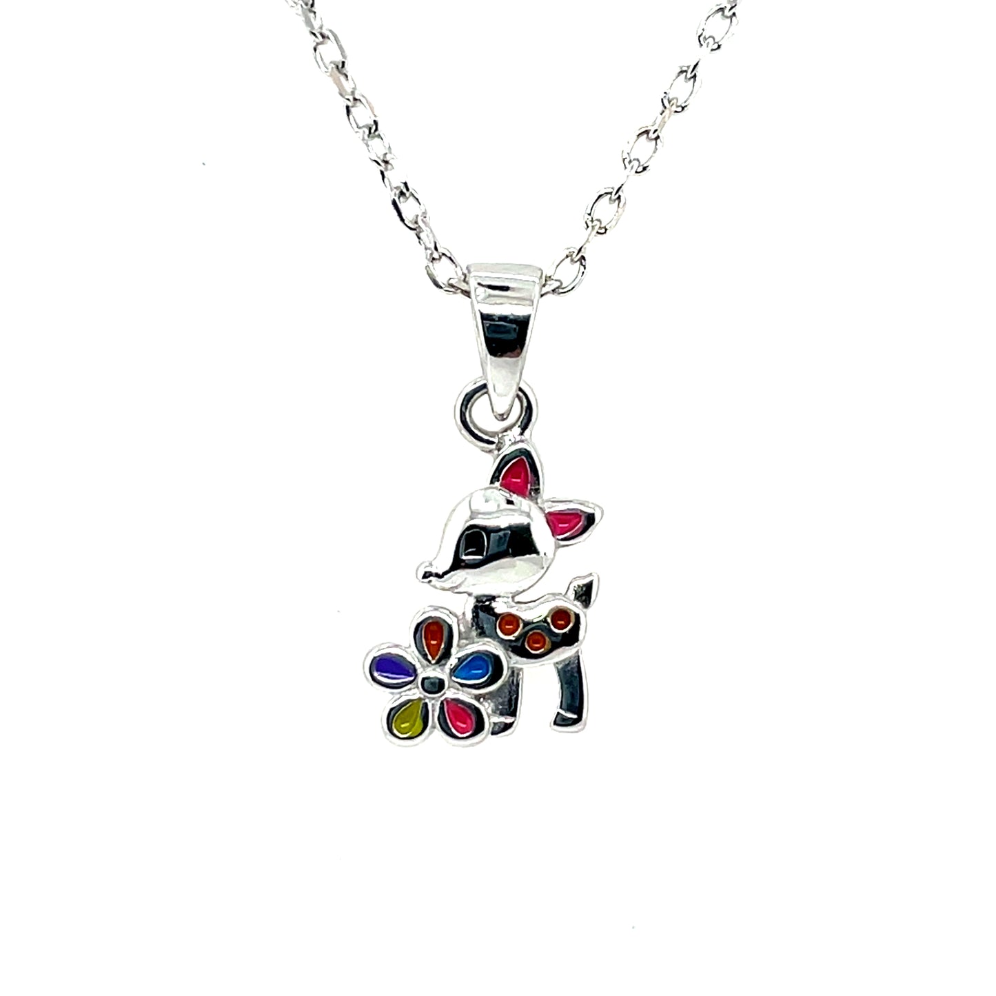 Silver Kids Enamel Reindeer Pendant NK098/P