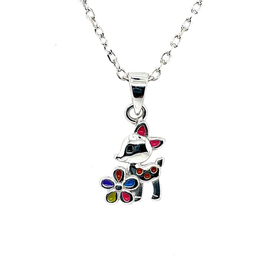 Silver Kids Enamel Reindeer Pendant NK098/P