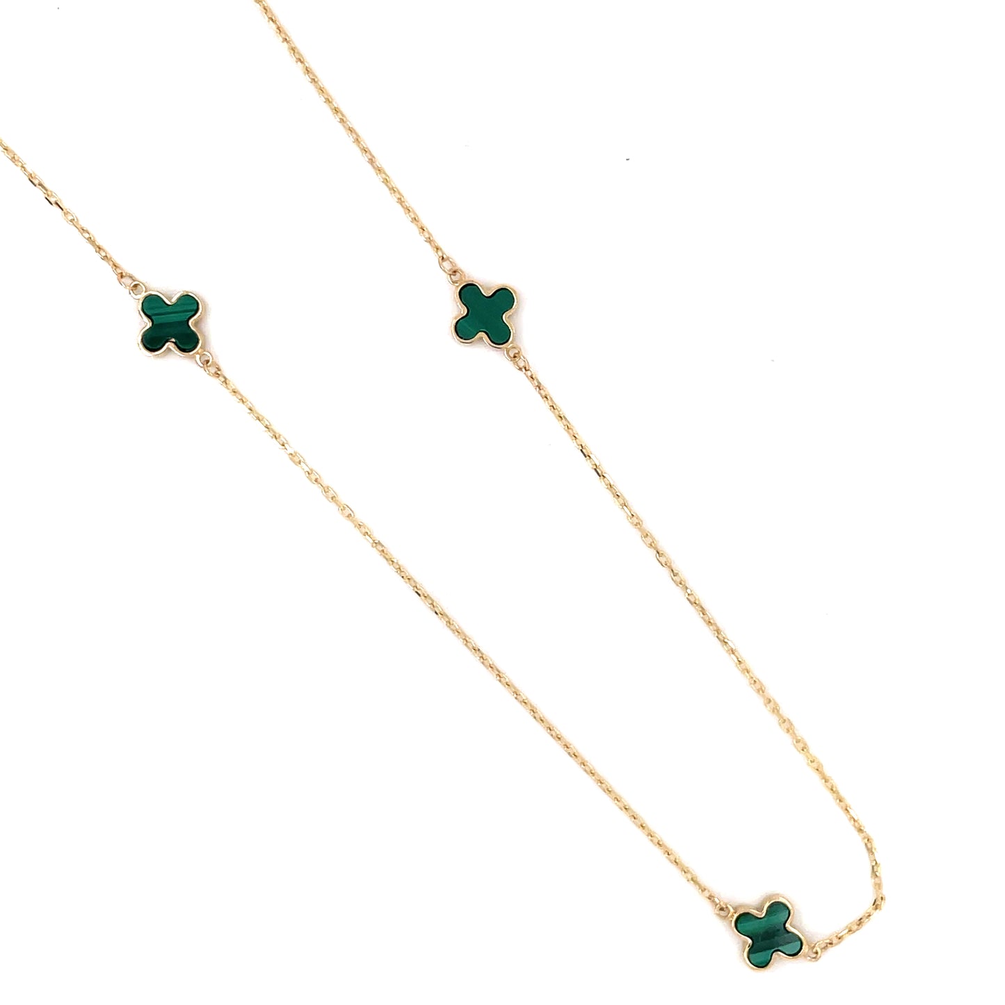 9ct Gold Malachite 3 Clover Necklet GN189